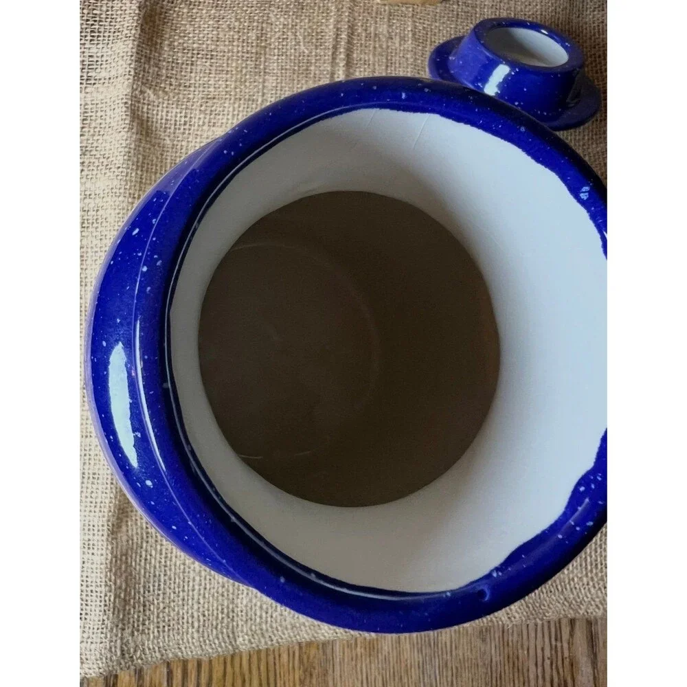 Vintage Ceramic Chicken Floral Strawberry Kitchen Canister Jar Blue Lid